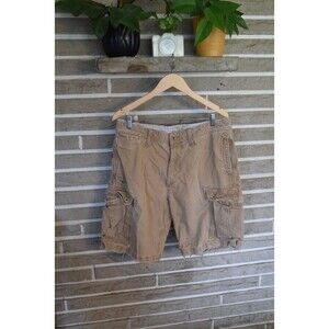 American Eagle Shorts Mens 34 Khaki Tan Cargo Cotton Distressed Pockets Y2K VTG